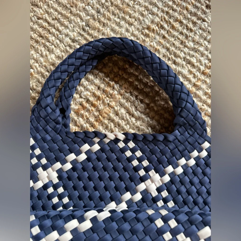 Naghedi Navy and Cream Woven Tote - Picture 5 of 12
